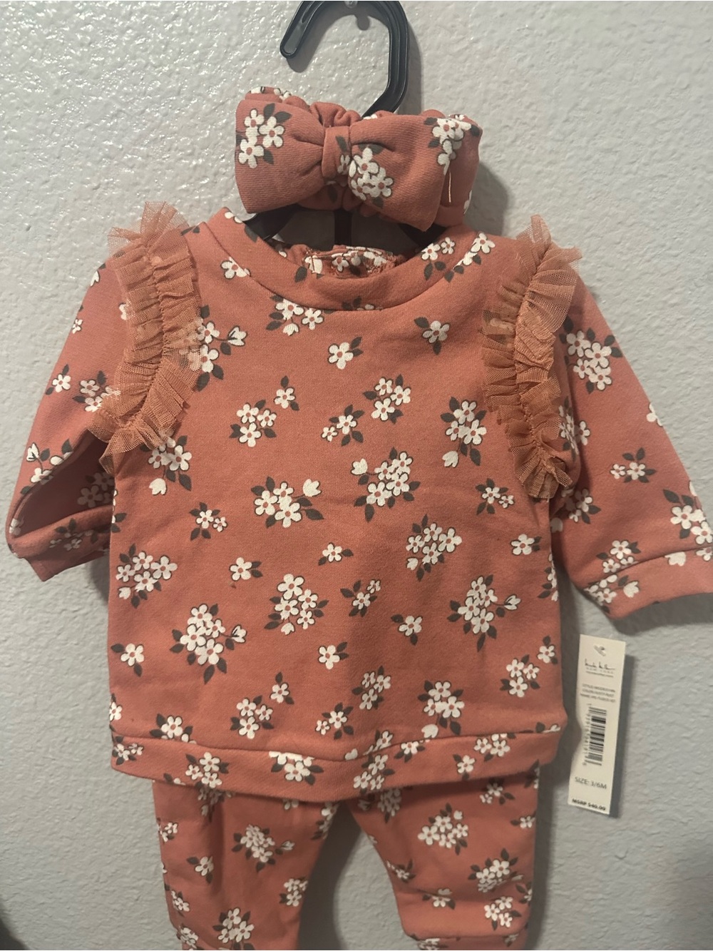 Nicole Miller Dusty Rose Floral Baby Set with Headband